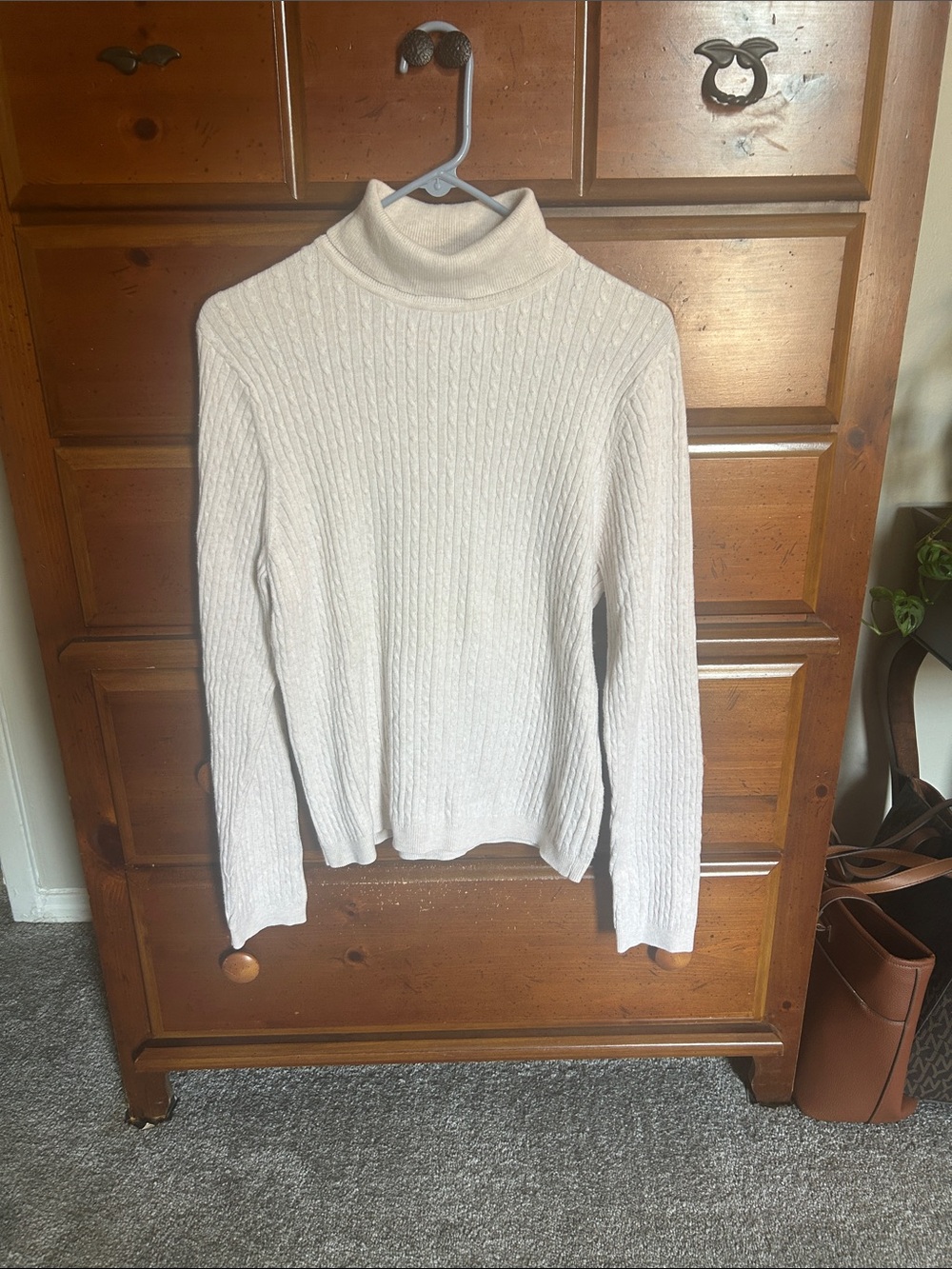 Cream Turtleneck Cable-Knit Women's Sweater